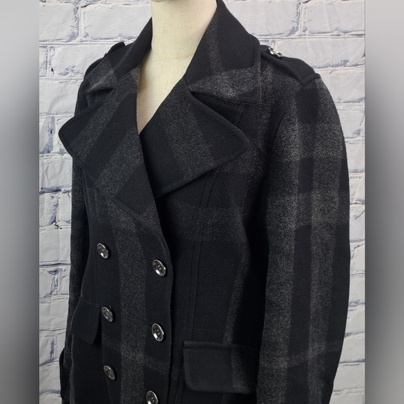 Burberry Double Breasted Pea Coat Winter Jacket Wool Check Plaid Plus Sz 14 US - Picture 4 of 15